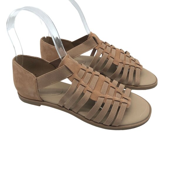 Eileen Fisher Rato Elastic Tan Nubuck Gladiator Sandals Flats Size 5 - Picture 1 of 6